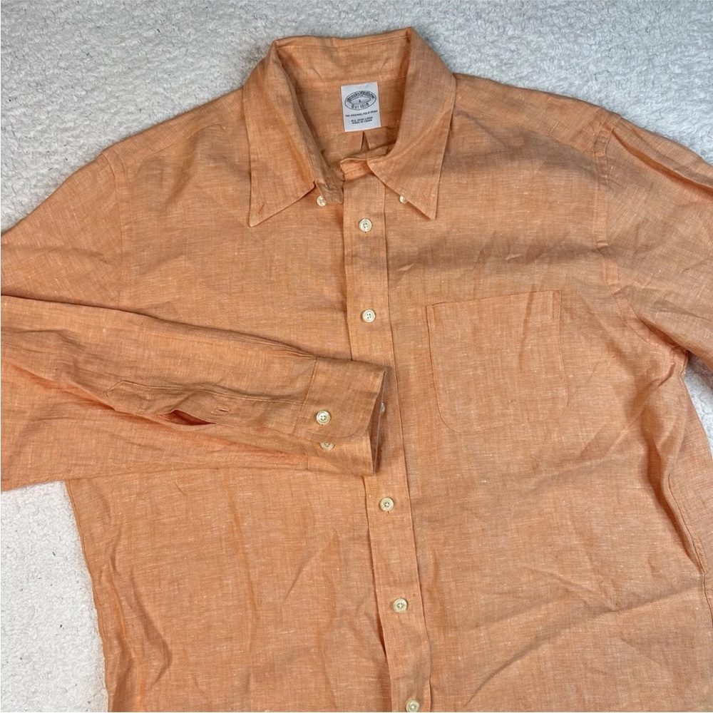 Brooks Brothers Irish Linen Long Sleeve Button Shirt Orange Peach Mens‎ Large